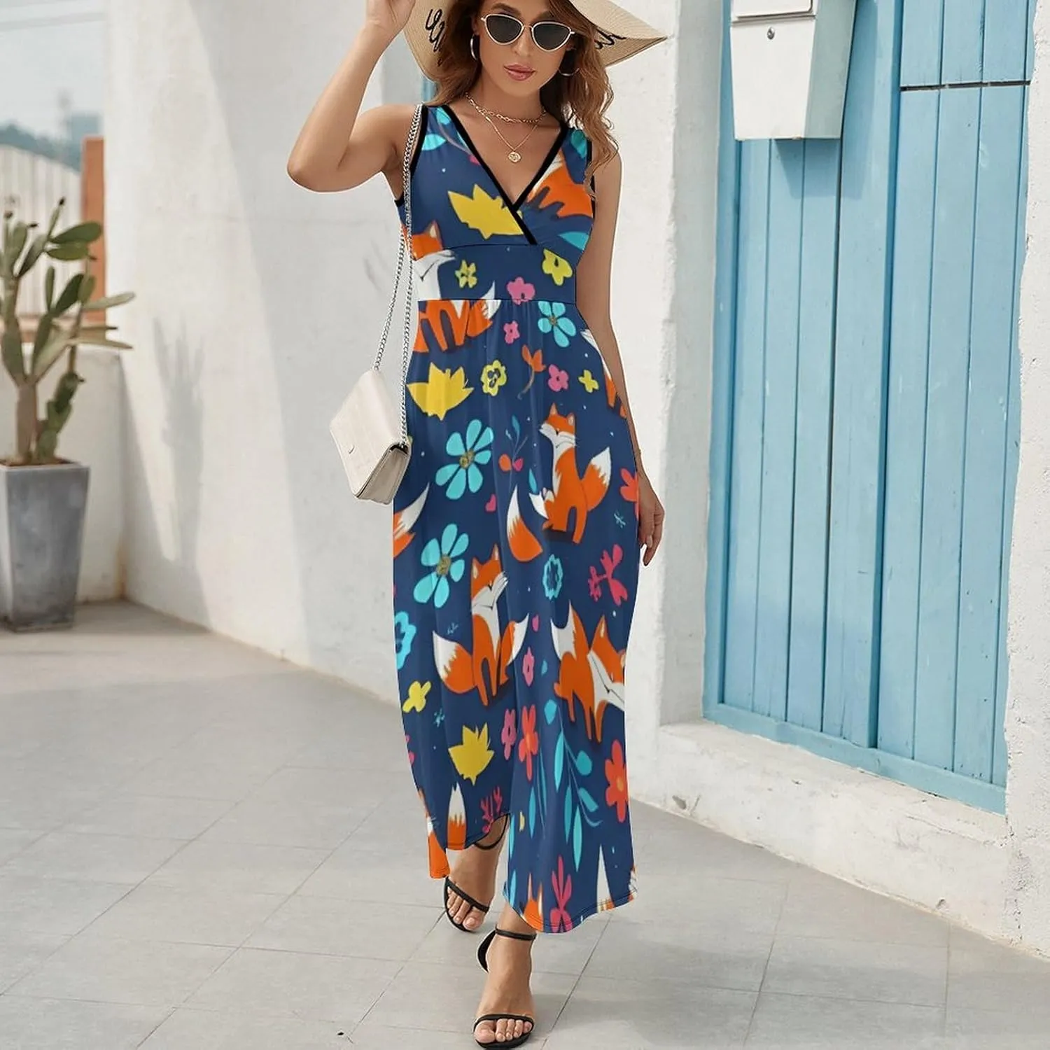 2025 Summer Tank Dress V-Neck Sleeveless Bodycon Beach Party Maxi Dress