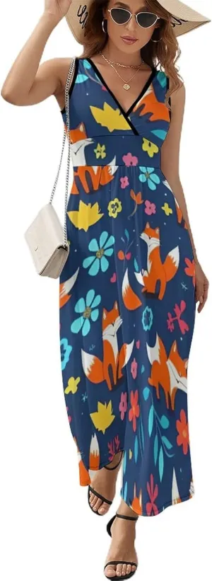 2025 Summer Tank Dress V-Neck Sleeveless Bodycon Beach Party Maxi Dress