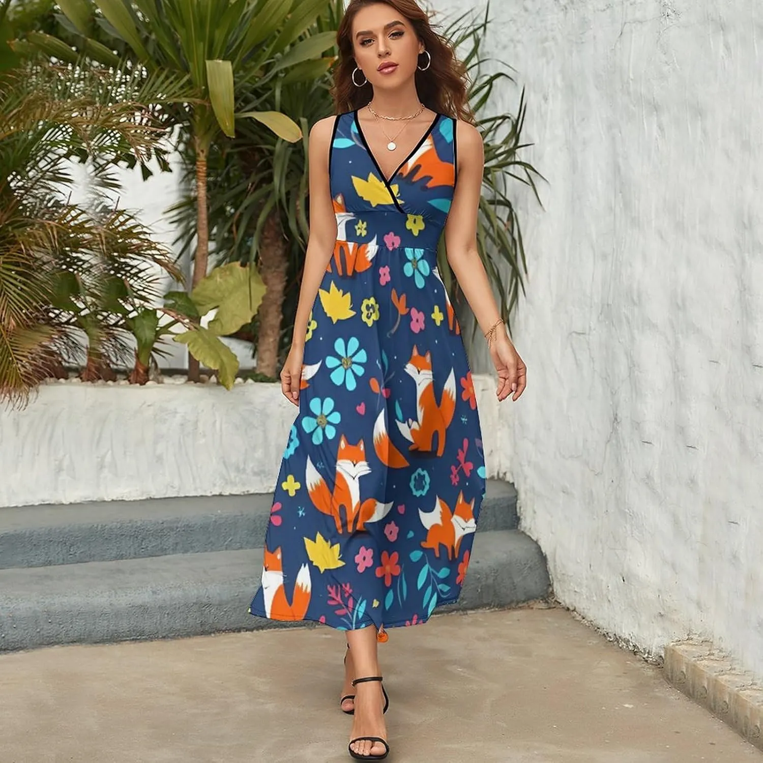 2025 Summer Tank Dress V-Neck Sleeveless Bodycon Beach Party Maxi Dress