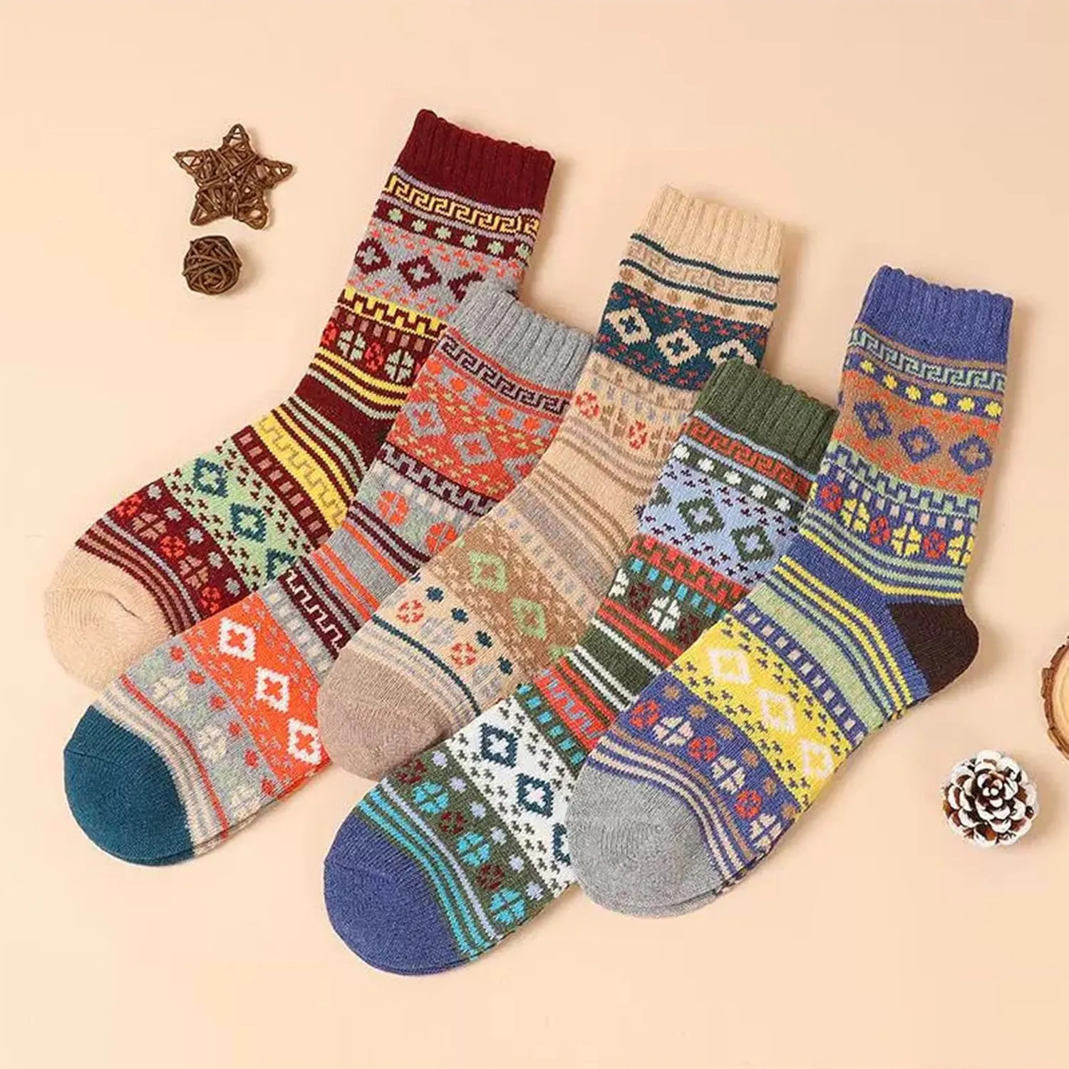 5 Pairs mens Wool Socks Winter Soft Cozy Crew Socks Thick Warm Wool Knit Boots Socks for men