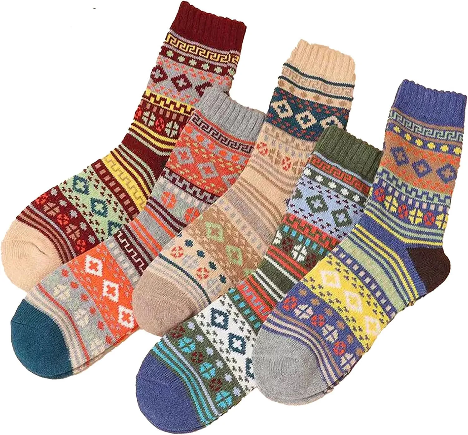 5 Pairs mens Wool Socks Winter Soft Cozy Crew Socks Thick Warm Wool Knit Boots Socks for men