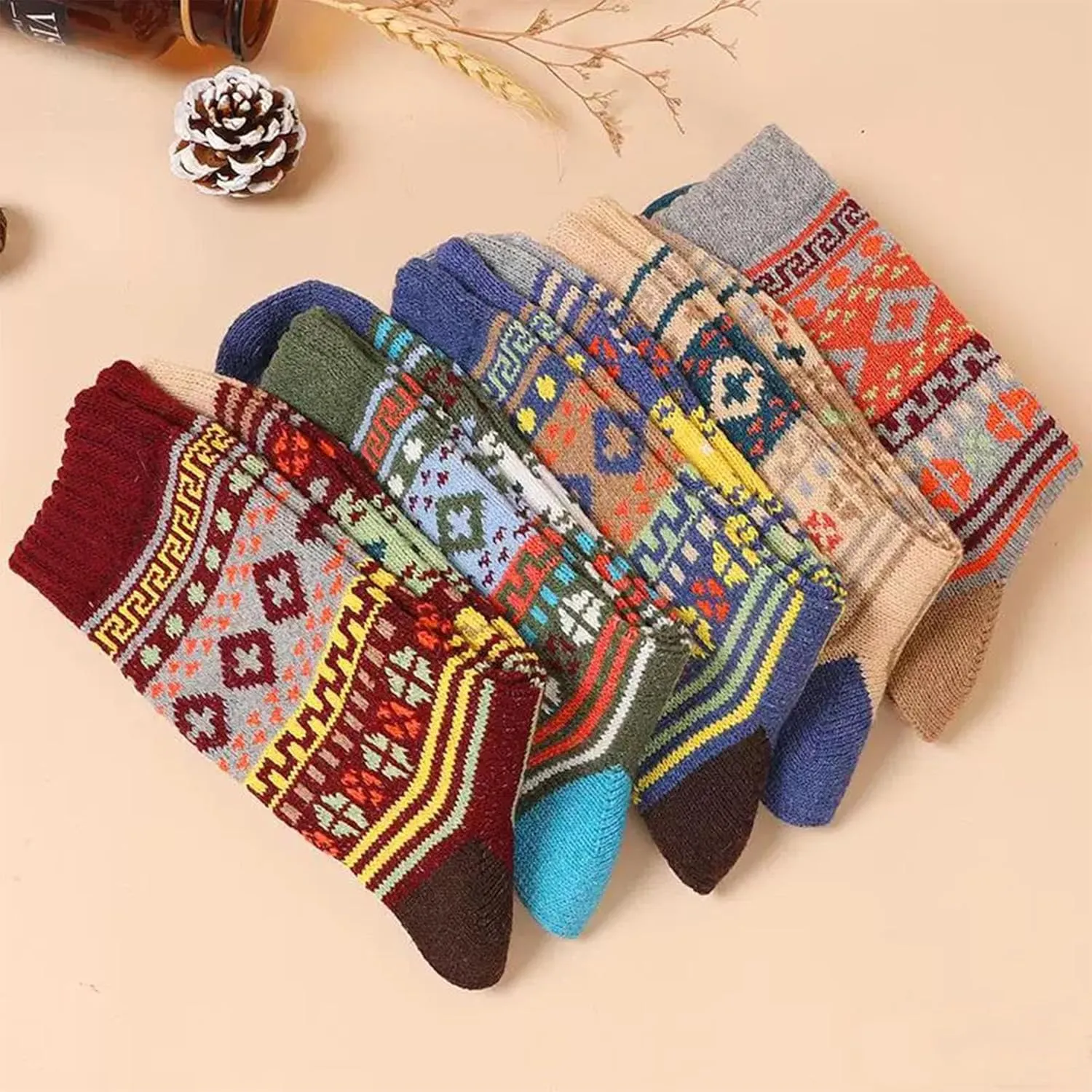 5 Pairs mens Wool Socks Winter Soft Cozy Crew Socks Thick Warm Wool Knit Boots Socks for men