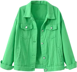 ACE SHOCK Cropped Denim Jacket for Women Long Sleeve Short Jean Jacket Button Down Light Wash Solid Color Trucker Coat