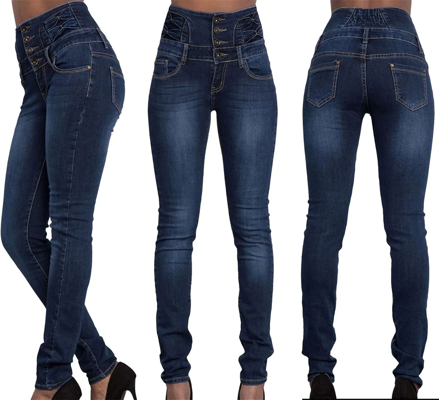 Andongnywell Women's Jeans Casual High Waist Trousers Skinny Plus Size Denim Pants Slim Fit Leggings