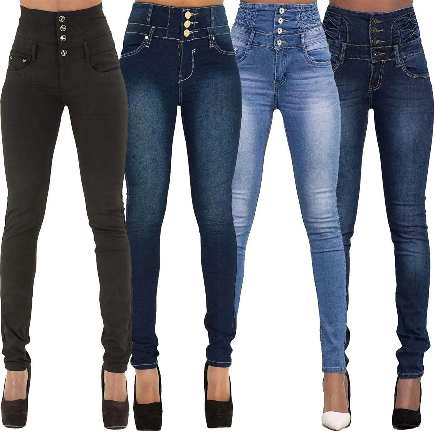 Andongnywell Women's Jeans Casual High Waist Trousers Skinny Plus Size Denim Pants Slim Fit Leggings