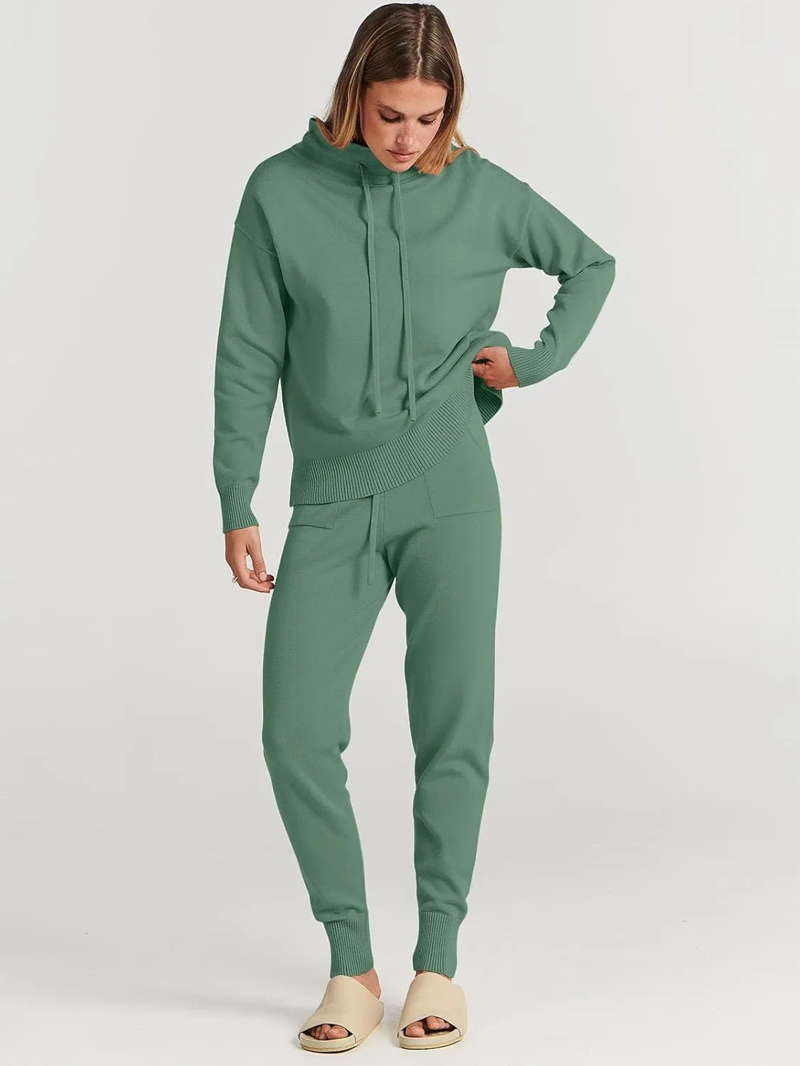 ANRABESS Women Two Piece Outfits Turtleneck Pullover Top Cozy Knit Sweater Pants Lounge Set 2024 Fall Sweatsuit Sweatsuits