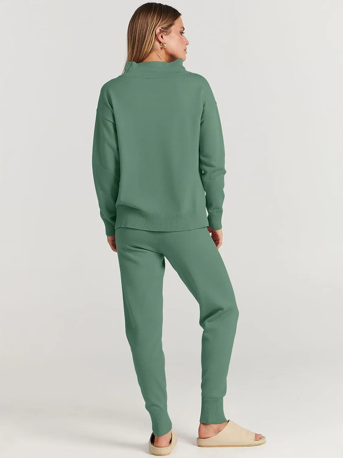 ANRABESS Women Two Piece Outfits Turtleneck Pullover Top Cozy Knit Sweater Pants Lounge Set 2024 Fall Sweatsuit Sweatsuits