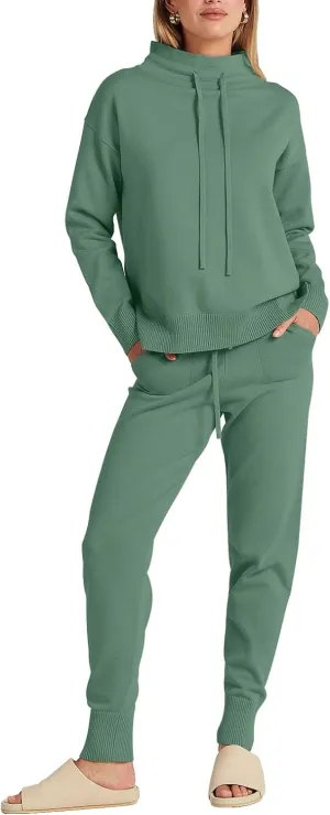 ANRABESS Women Two Piece Outfits Turtleneck Pullover Top Cozy Knit Sweater Pants Lounge Set 2024 Fall Sweatsuit Sweatsuits