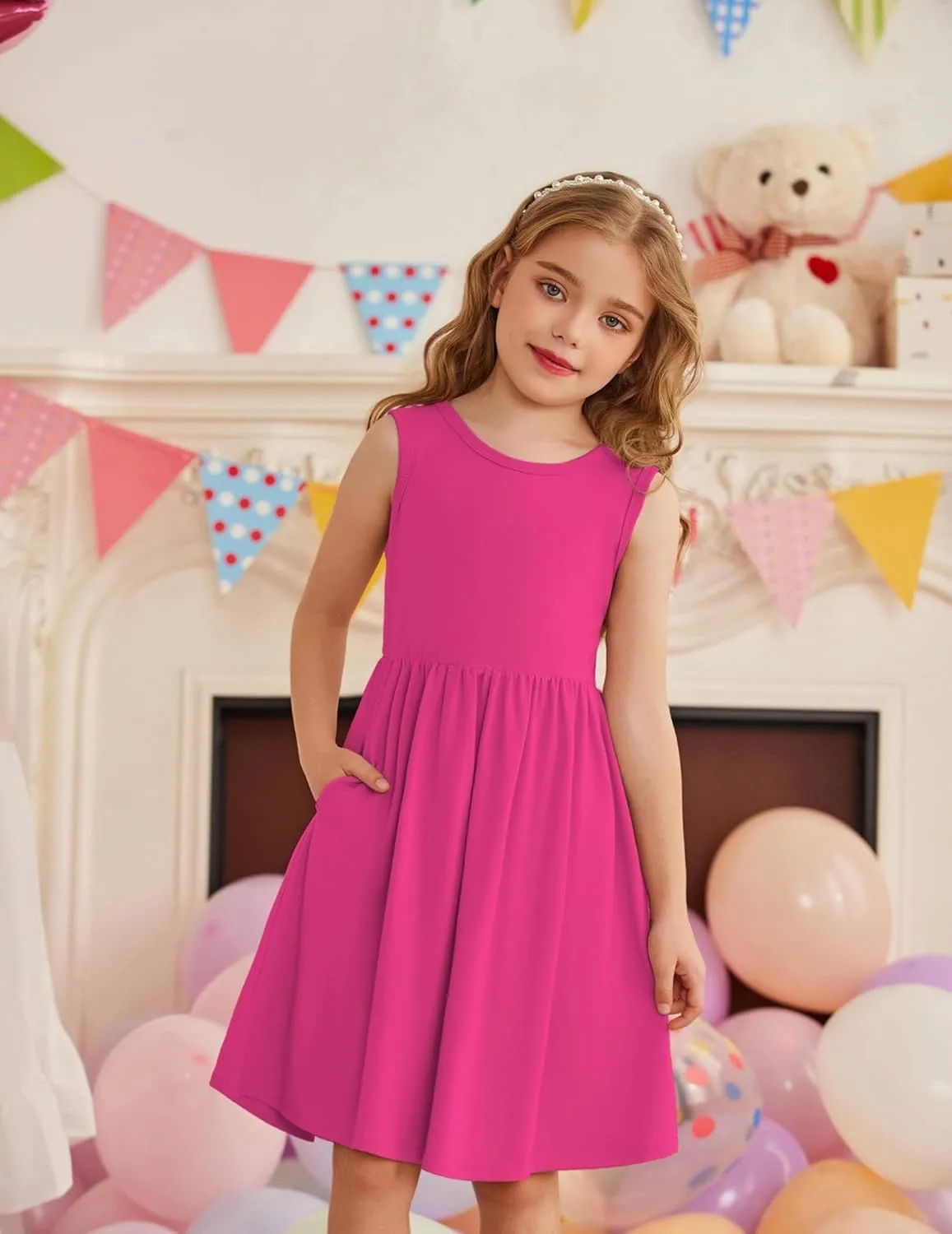 Arshiner Toddler Girls Summer Dress Back Bowknot Sleeveless Twirly Casual Beach Party Sundress with Pockets