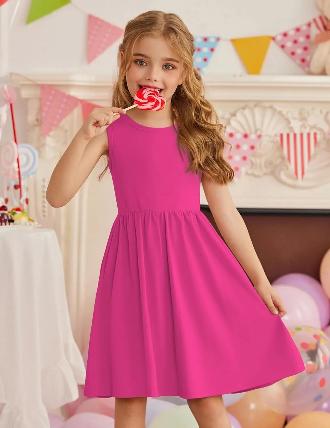 Arshiner Toddler Girls Summer Dress Back Bowknot Sleeveless Twirly Casual Beach Party Sundress with Pockets