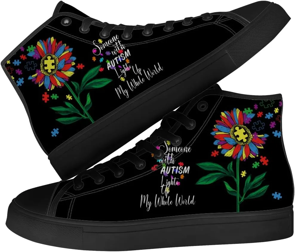 Autism Awareness High Top Shoes for Men Women Autism High Top Canvas Sneakers Casual Shoes Gifts for Him Her