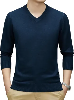 Autumn Winter Men's V-Neck Thick Sweaters Man Business Solid Color Warm Knit Pullover Male Solid Color Jumpers