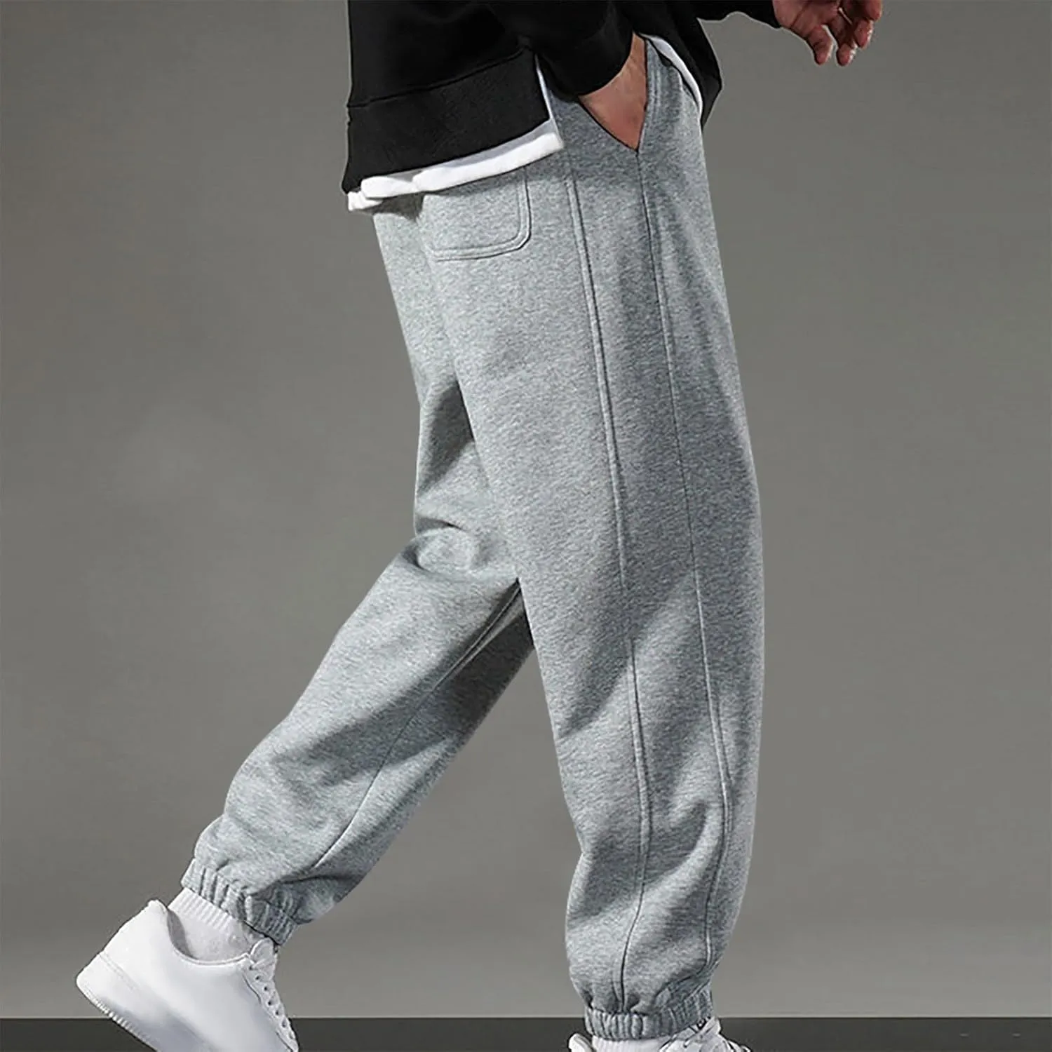 Aymnlox Mens Fashion Pants Solid Color Jogger Hiking Casual Pants Relaxed Fit Elastic Waist Drawstring Tapered Work Trousers