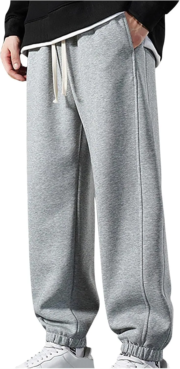 Aymnlox Mens Fashion Pants Solid Color Jogger Hiking Casual Pants Relaxed Fit Elastic Waist Drawstring Tapered Work Trousers
