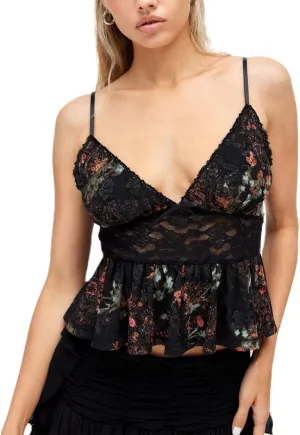 Babydoll Tank Tops for Women Sexy V Neck Lace Sheer Spaghetti Strap Crop Tops Y2k Ruffle Cami Going Out Camisole
