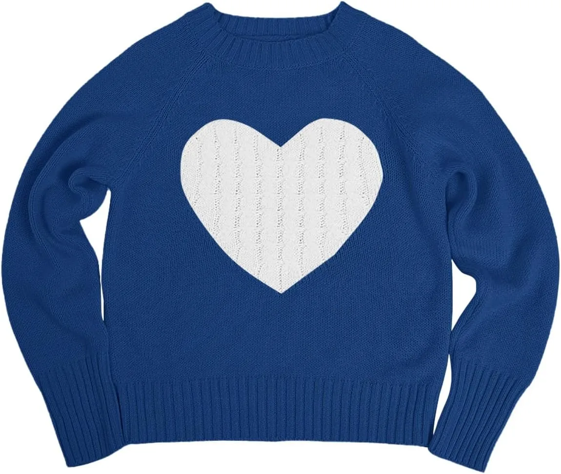 Batermoon Girls' Pullover Sweaters Long Sleeve Cute Heart Pattern Crewneck Knit Jumper Tops