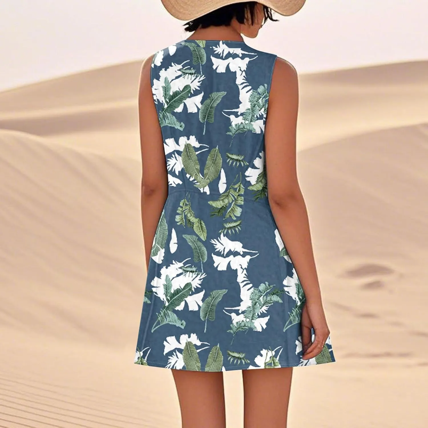 Beach Vacation Clothes for Women Casual Sleeveless A-Line Dress with Pockets Soft Lightweight Summer Sundress