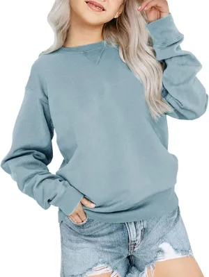 Bingerlily Girls Casual Long Sleeve Sweatshirt Crew Neck Cute Pullover Relaxed Fit Tops