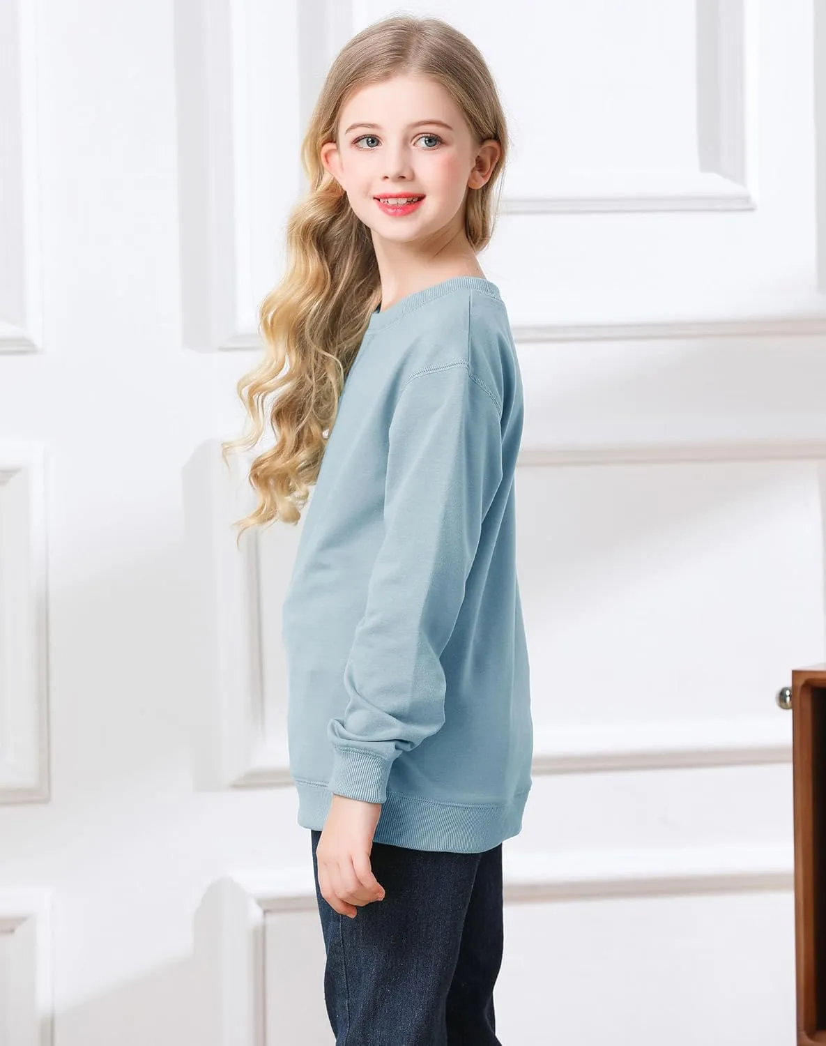 Bingerlily Girls Casual Long Sleeve Sweatshirt Crew Neck Cute Pullover Relaxed Fit Tops