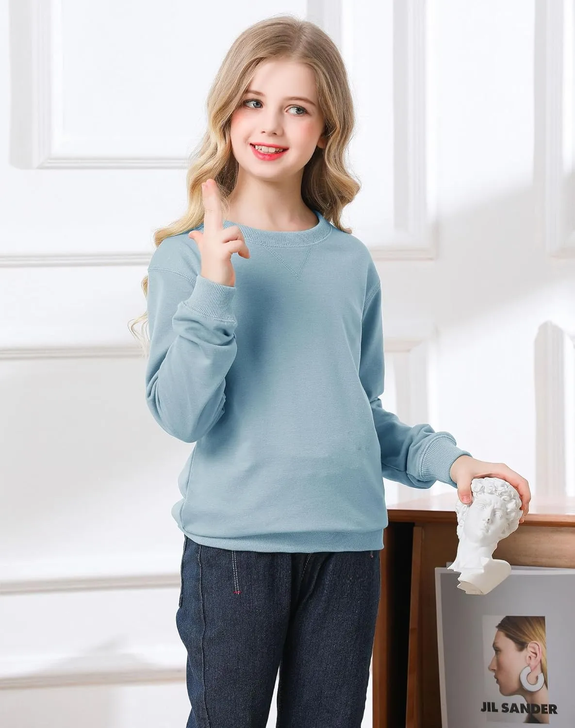 Bingerlily Girls Casual Long Sleeve Sweatshirt Crew Neck Cute Pullover Relaxed Fit Tops