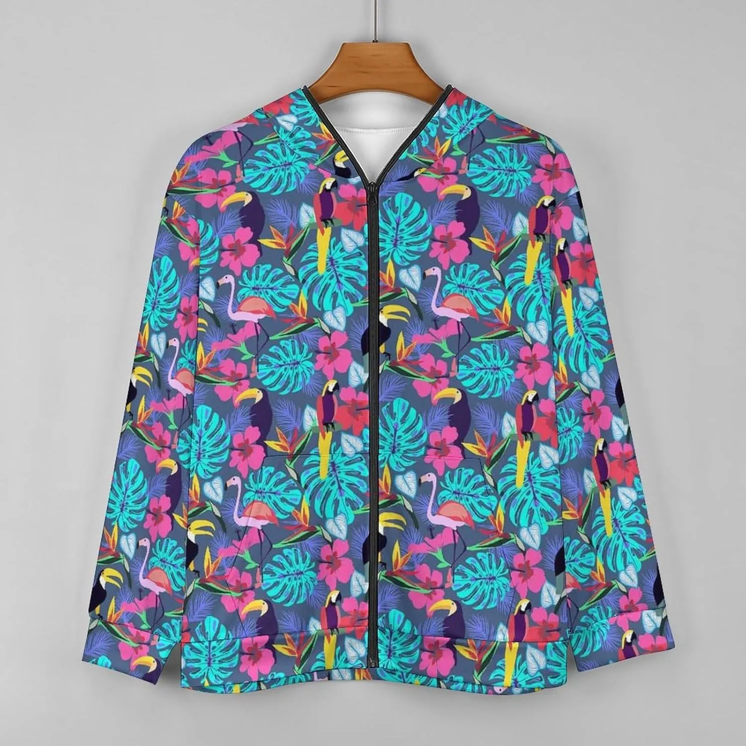 Birds Print Hoodies For Men Women Long Sleeve Casual Zip Up Hooded Sweatshirt Jacket Coat With Pocket