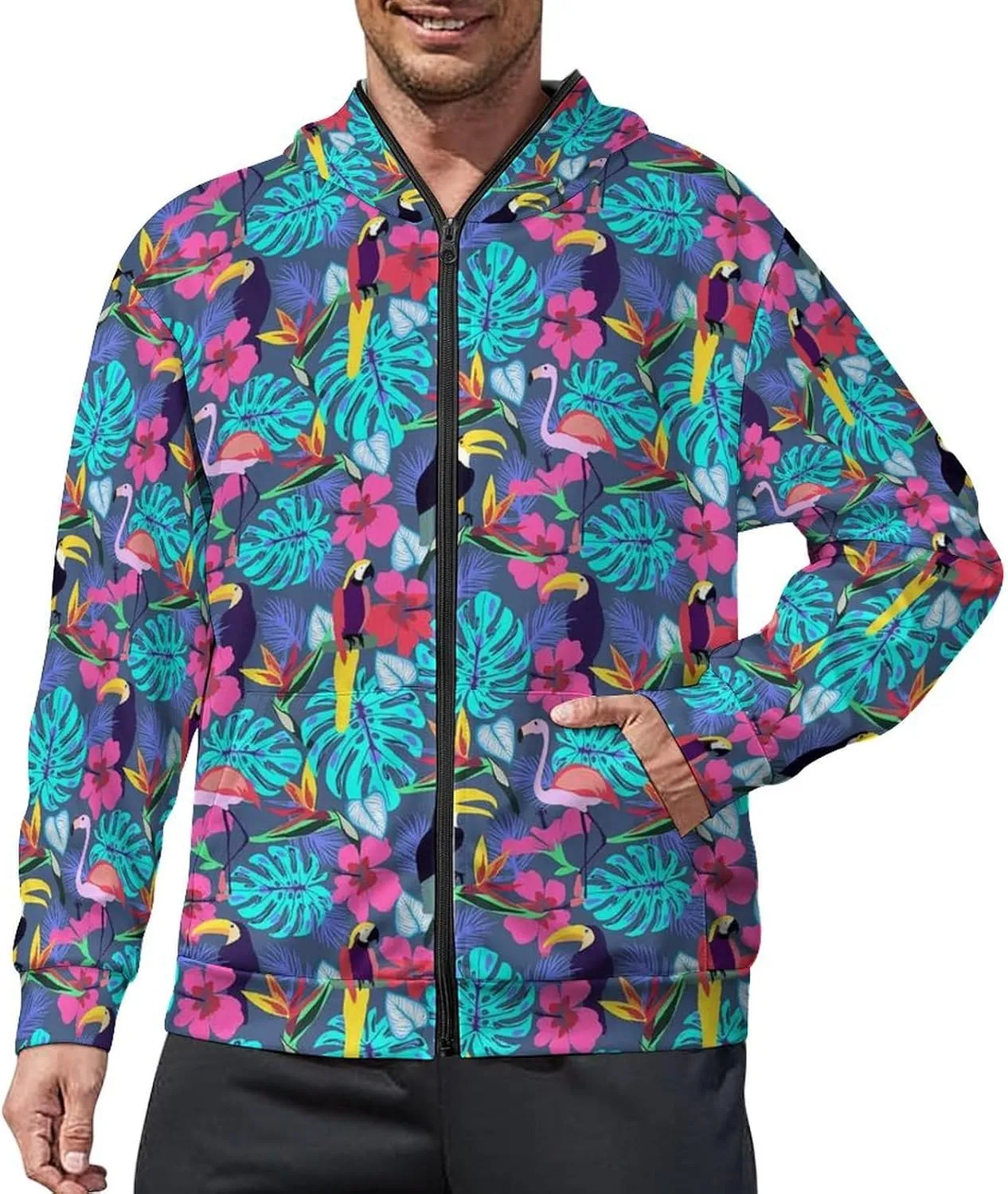 Birds Print Hoodies For Men Women Long Sleeve Casual Zip Up Hooded Sweatshirt Jacket Coat With Pocket