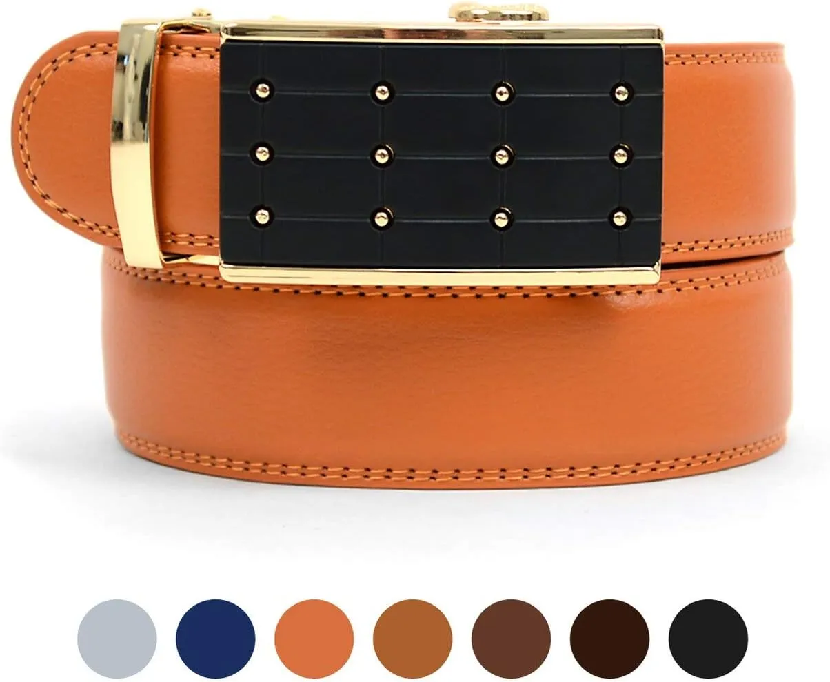 boxed-gifts Men's Genuine Leather with Gold Sliding Buckle with Belts - Belts & Buckle For Men