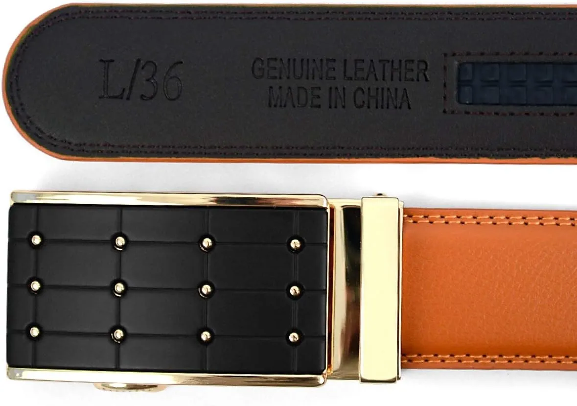 boxed-gifts Men's Genuine Leather with Gold Sliding Buckle with Belts - Belts & Buckle For Men