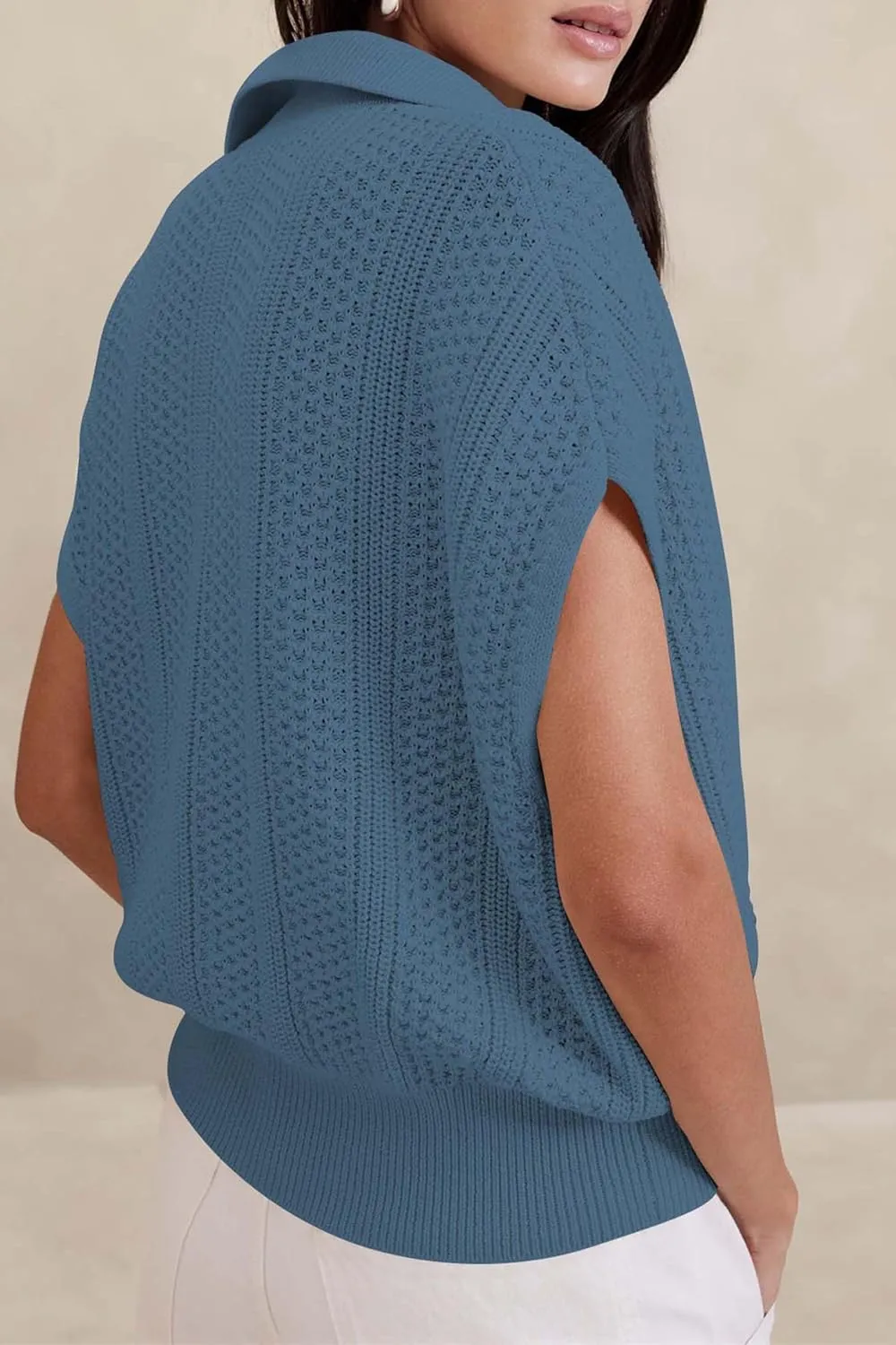 Cakulo Spring Summer Crochet Tops for Women 2025 Crop Knit Short Sleeve Polo V Neck Collared Hollow Out Sweater Top
