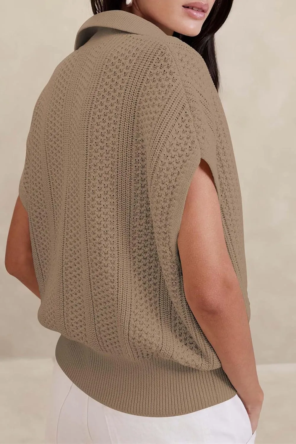 Cakulo Spring Summer Crochet Tops for Women 2025 Crop Knit Short Sleeve Polo V Neck Collared Hollow Out Sweater Top