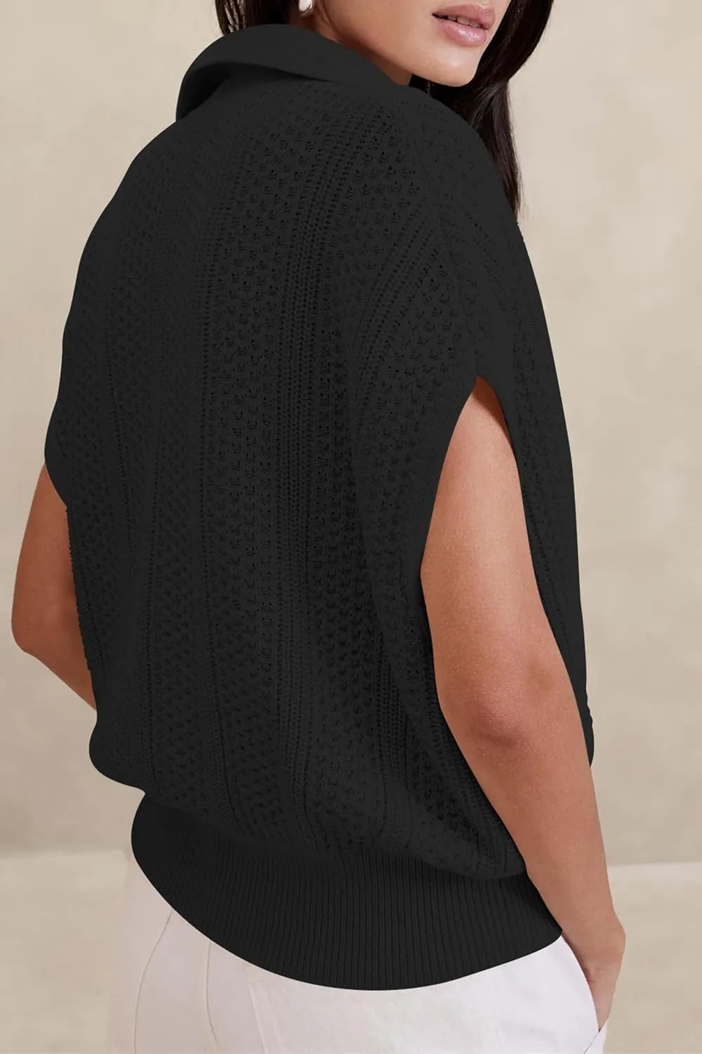 Cakulo Spring Summer Crochet Tops for Women 2025 Crop Knit Short Sleeve Polo V Neck Collared Hollow Out Sweater Top