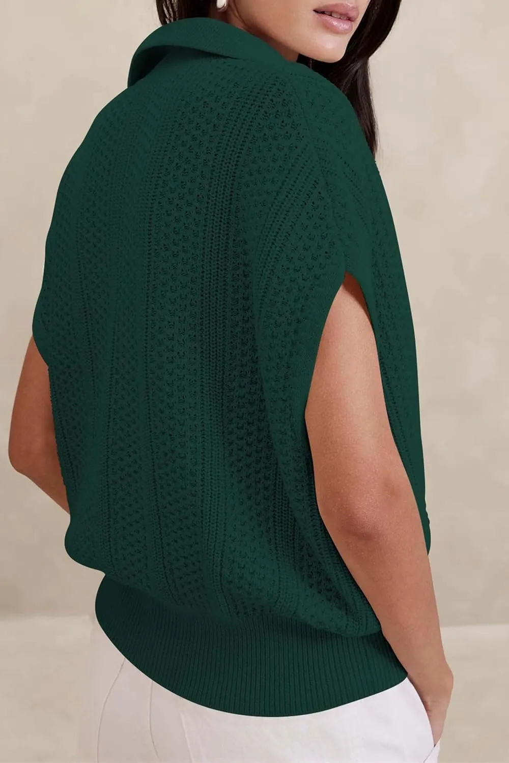 Cakulo Spring Summer Crochet Tops for Women 2025 Crop Knit Short Sleeve Polo V Neck Collared Hollow Out Sweater Top
