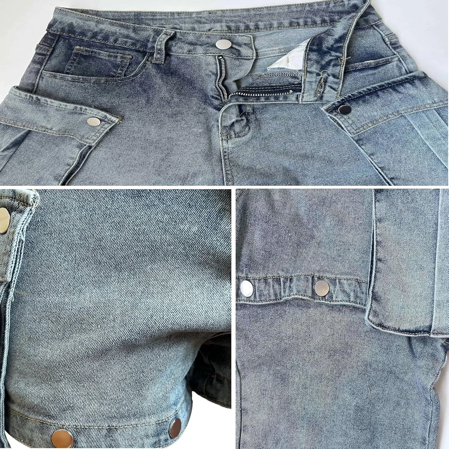Cargo Jeans for Women High Waisted Baggy Convertible Jeans Y2K Straight Leg Detachable Jean Shorts Streetwear