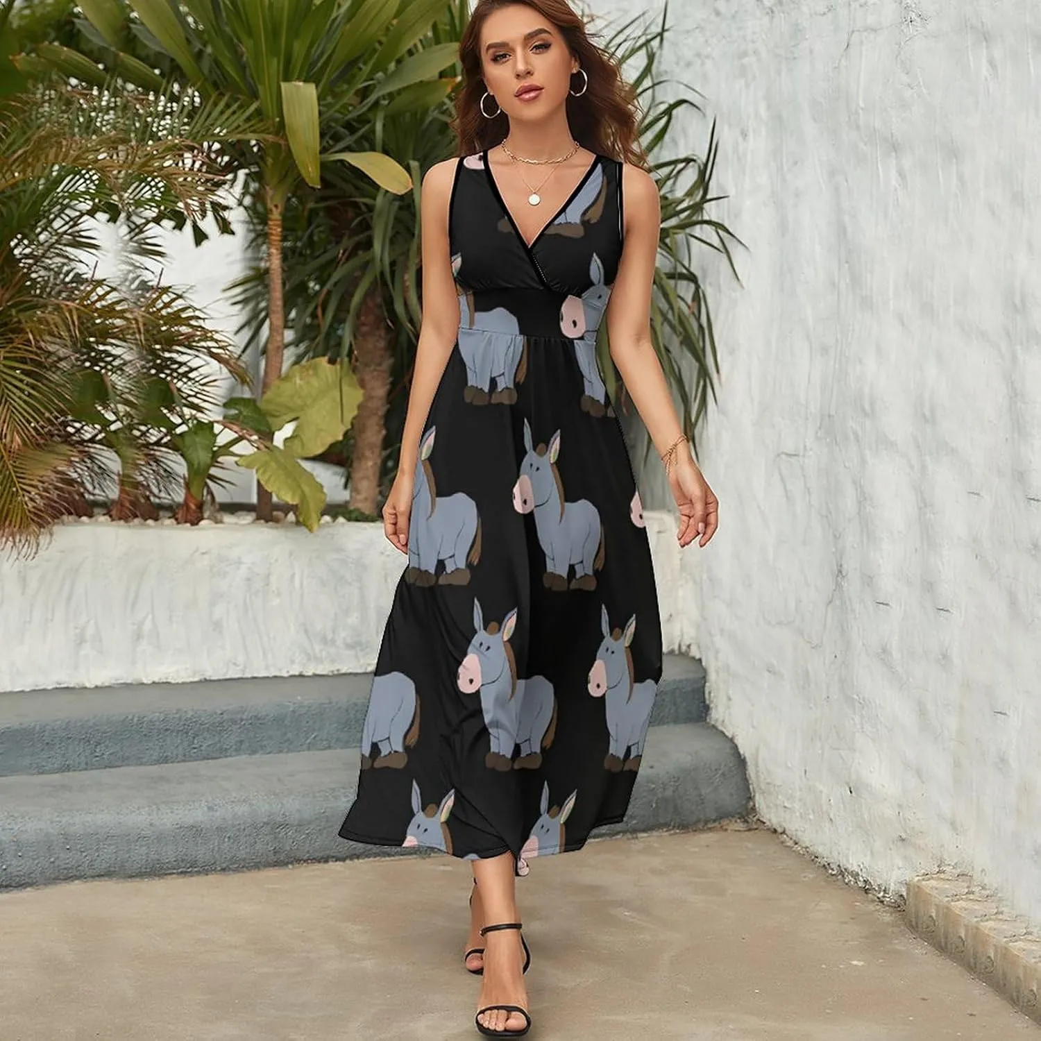 Casual Summer Tank Dress Sleeveless Fitted Beach Swing Dress
