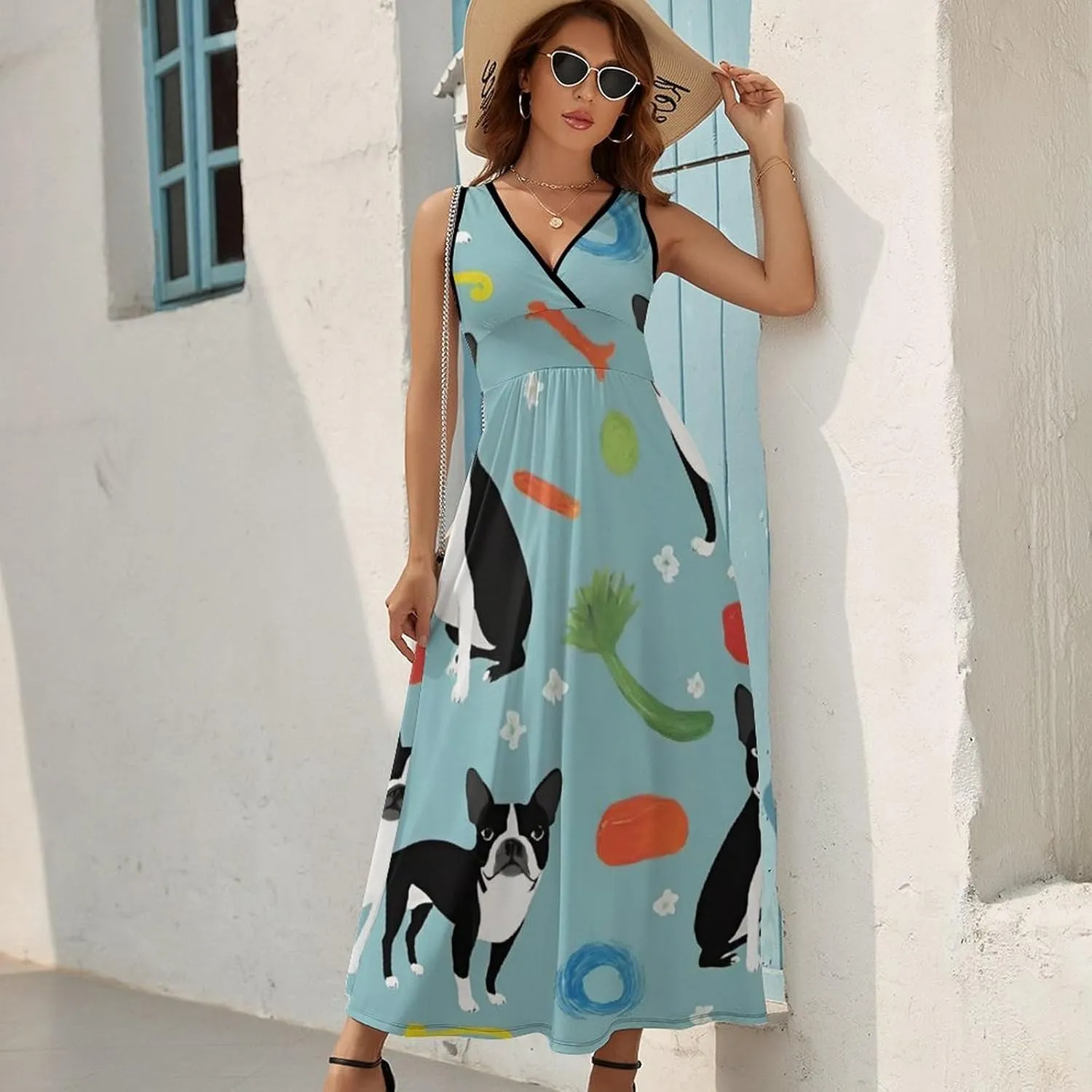 Casual Tank Dress V-Neck Sleeveless Adjustable Beach Dress