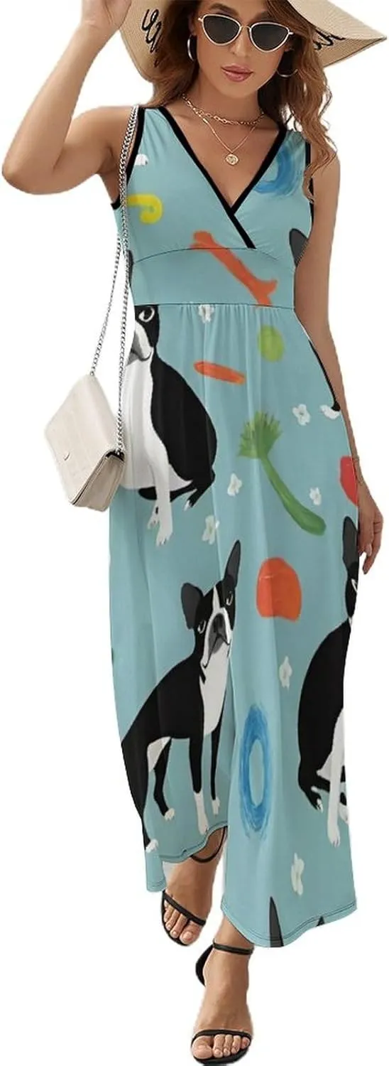 Casual Tank Dress V-Neck Sleeveless Adjustable Beach Dress