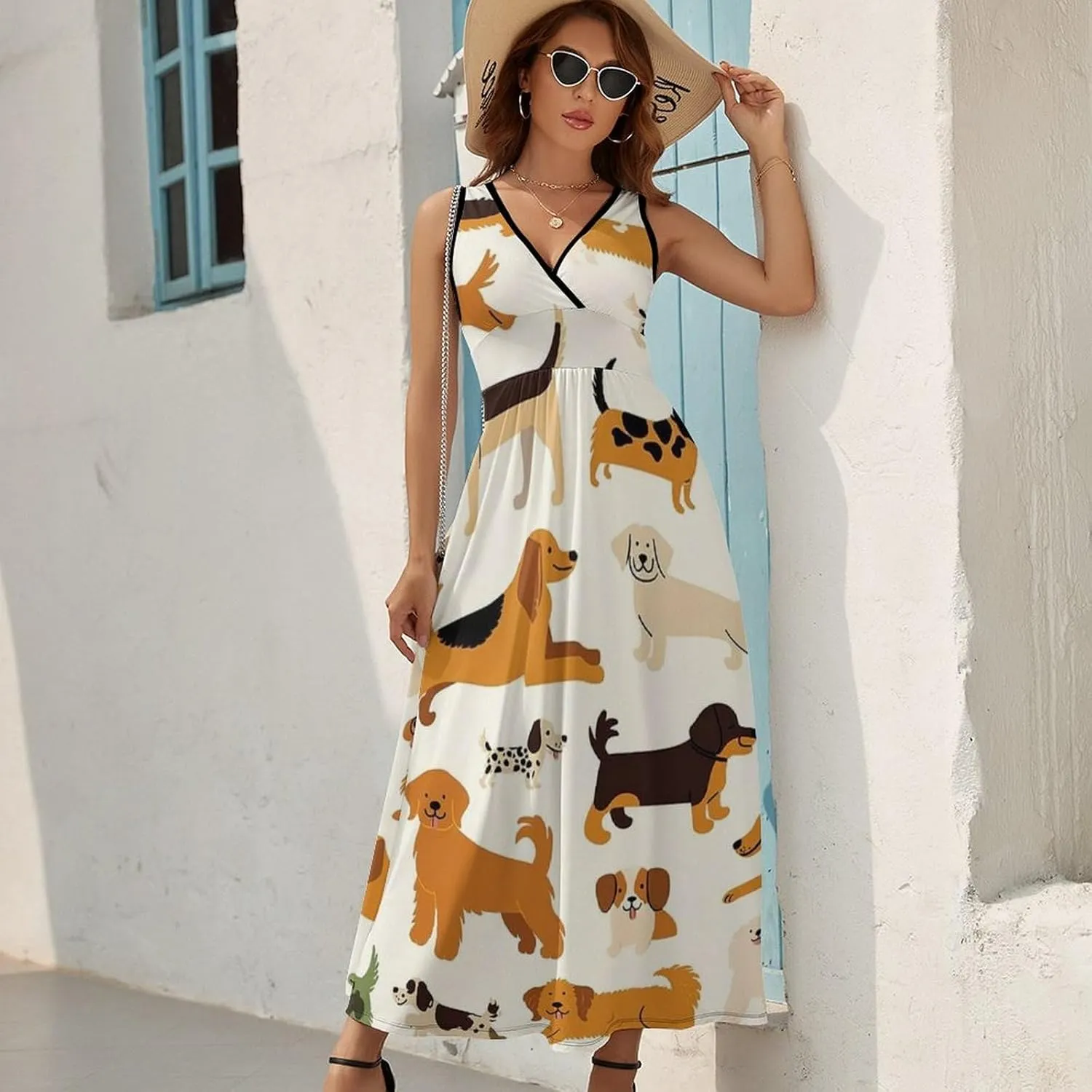 Casual Tank Dress V-Neck Sleeveless Adjustable Beach Dress