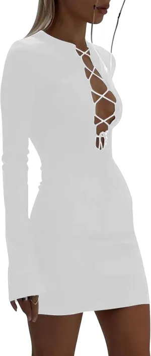 ccisppal Women Sexy Bodycon Dress Long Sleeve Cut Out Cocktail Evening Party Elegant Mini Dresses