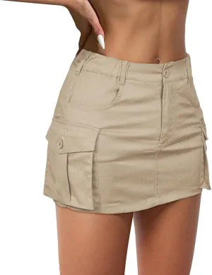 Century Star Womens Y2k Low Waist Mini Cargo Denim Skirt Button Bodycon with Pocket