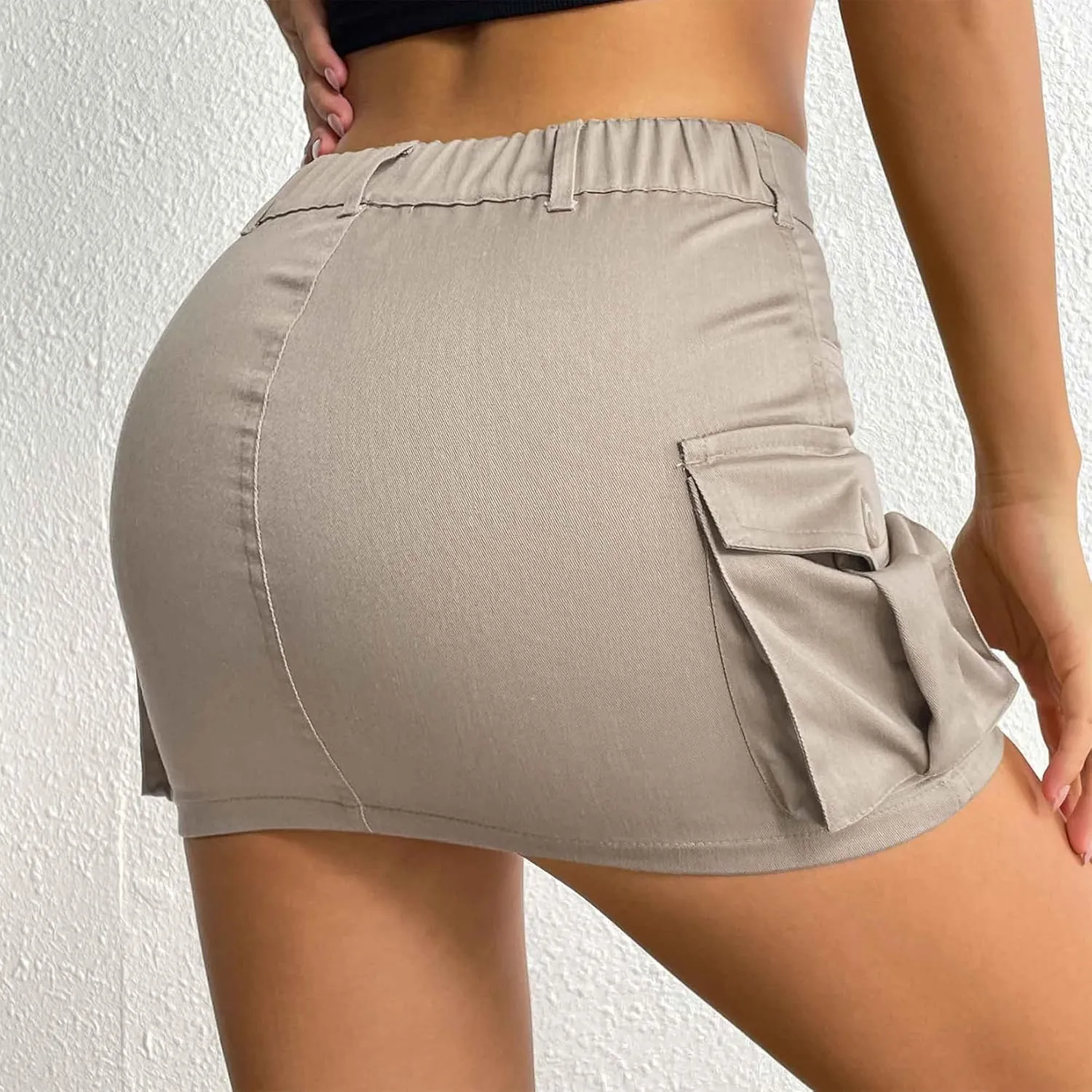 Century Star Womens Y2k Low Waist Mini Cargo Denim Skirt Button Bodycon with Pocket