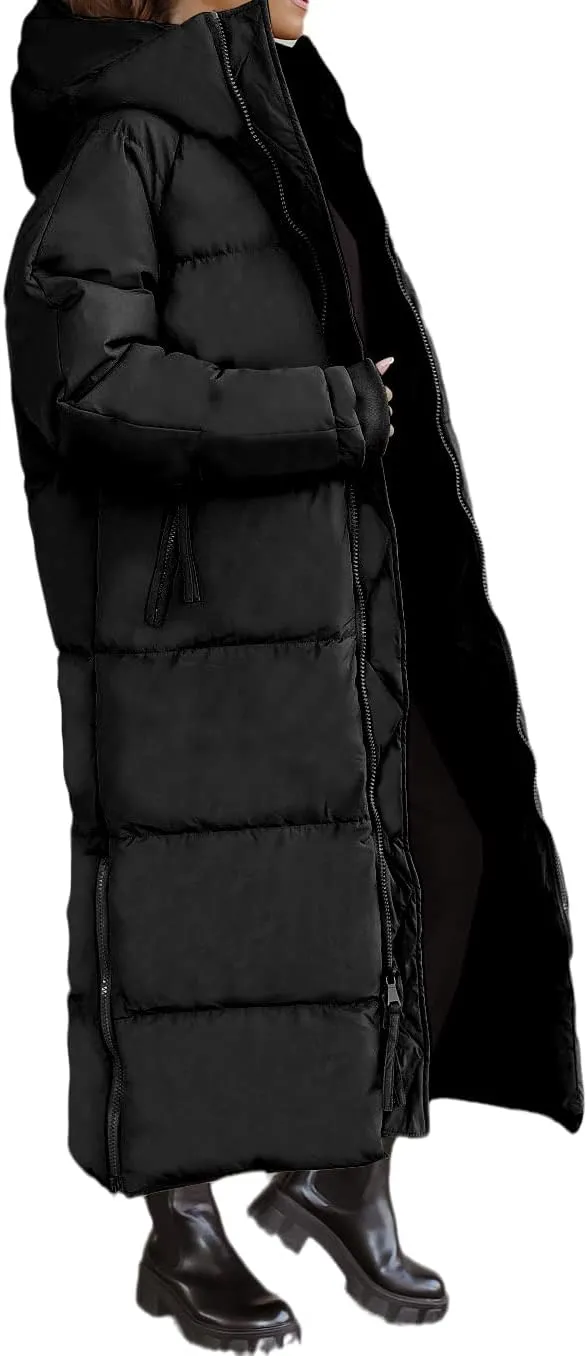 chouyatou Women's Warm Winter Hooded Long Quilted Puffer Down Coat Jacket Outerwear