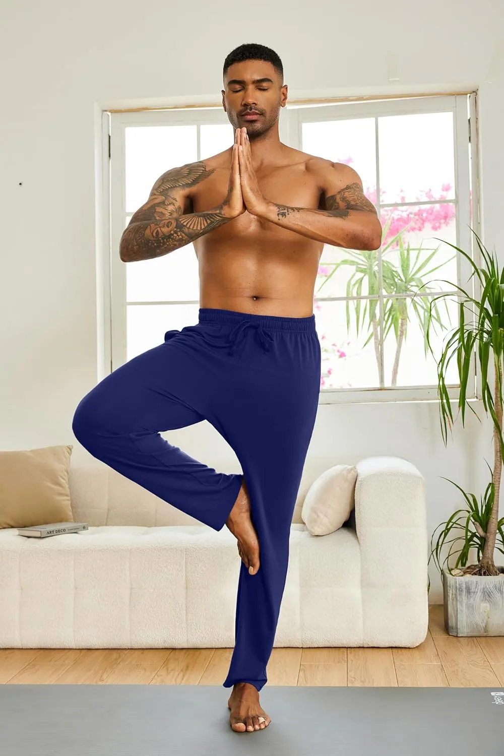 COOFANDY Men's Yoga Sweatpants Lightweight Open Bottom Lounge Pants Casual Drawstring Sweat Pants with Pockets