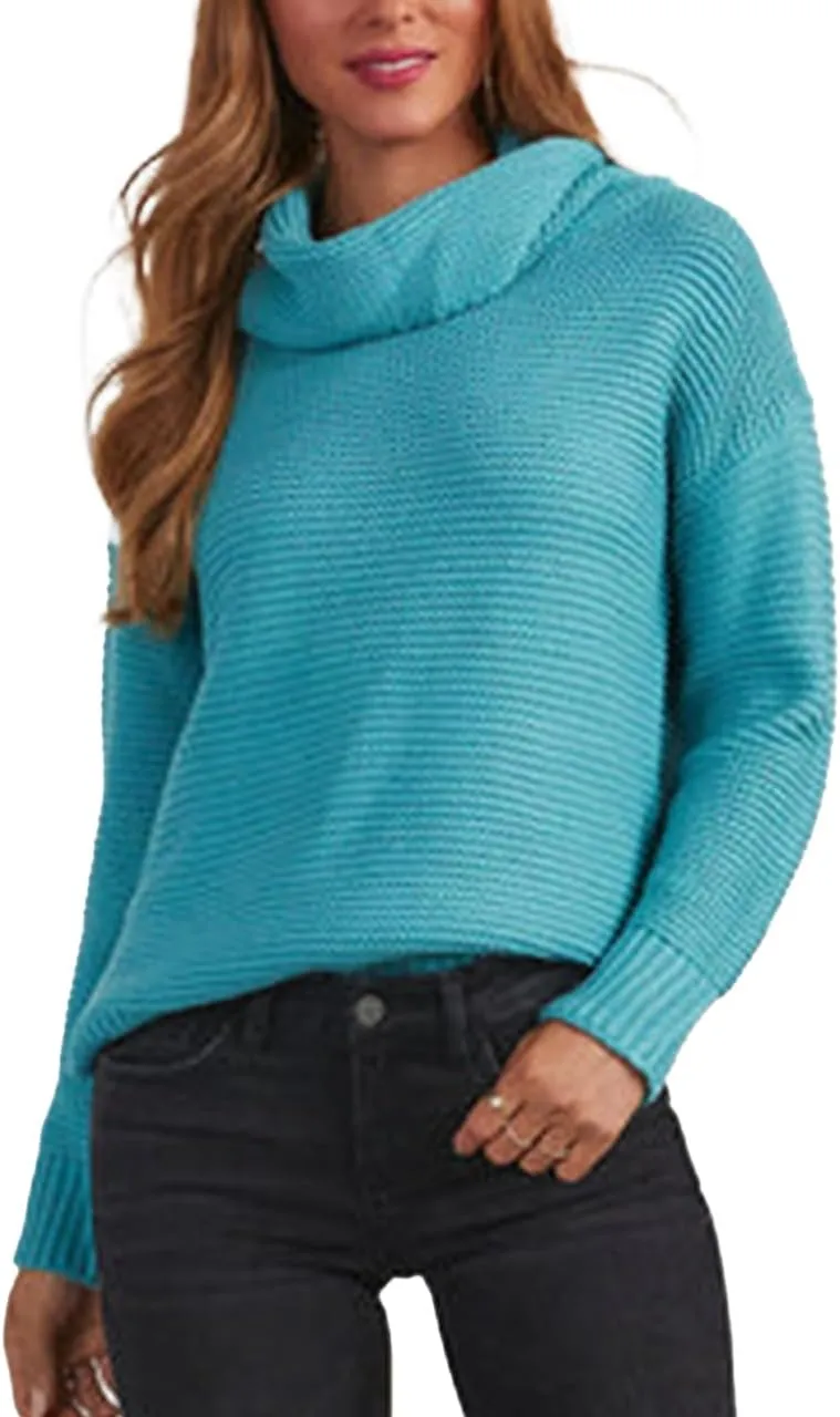 cordat Women's Long Sleeve Turtleneck Cozy Knit Sweater Casual Loose Side Slit Pullover Jumper Tops