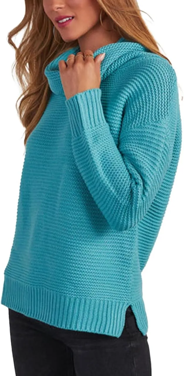 cordat Women's Long Sleeve Turtleneck Cozy Knit Sweater Casual Loose Side Slit Pullover Jumper Tops
