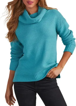 cordat Women's Long Sleeve Turtleneck Cozy Knit Sweater Casual Loose Side Slit Pullover Jumper Tops