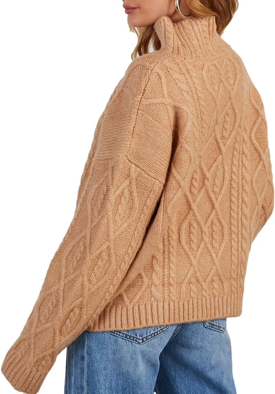 cordat Women's Turtleneck Sweater Chunky Long Sleeve Cable Knitted Pullover Trendy 2024 Fall Winter Basic Jumper Tops