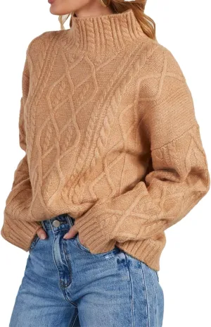 cordat Women's Turtleneck Sweater Chunky Long Sleeve Cable Knitted Pullover Trendy 2024 Fall Winter Basic Jumper Tops