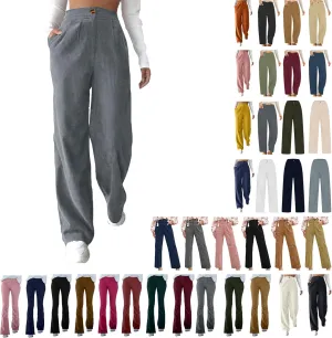 Corduroy Pants Women High Waisted Wide Leg Pant Casual Vintage Straight Leg Trendy Trousers with Pockets