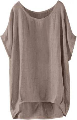 Cotton Linen Shirts for Women Summer Oversized Vintage Short Sleeve Tops Causal Beach Vacation Blouses Muslin Shirt