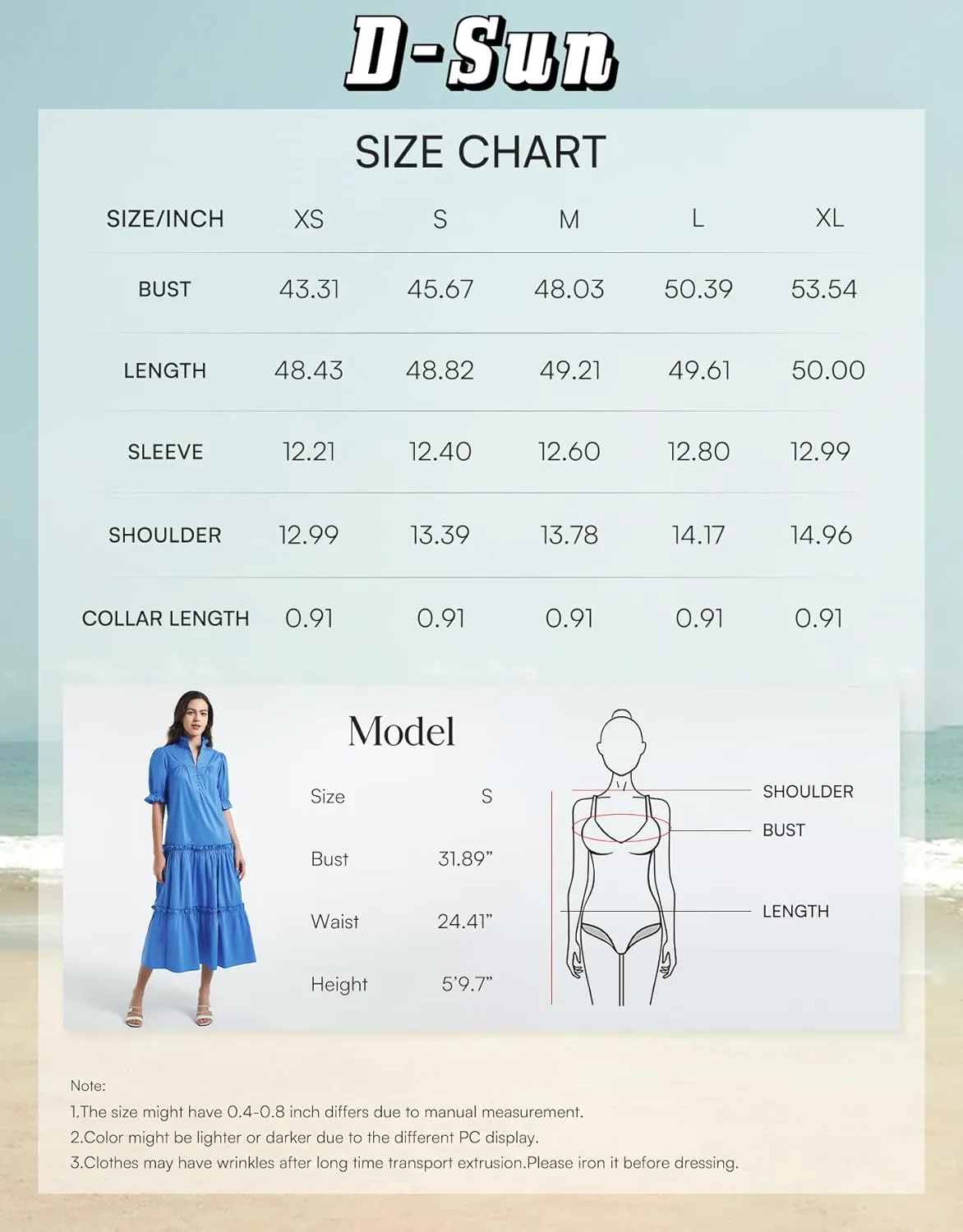 D-Sun Women Casual Button Down Maxi Dress Short Puff Sleeves Stand Collar Tiered Elegant Flowy Swing Long Dress with Tie